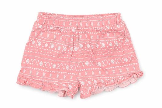 Front view of Matalan girls’ pink geometric cotton cropped trousers, size 0-3, months