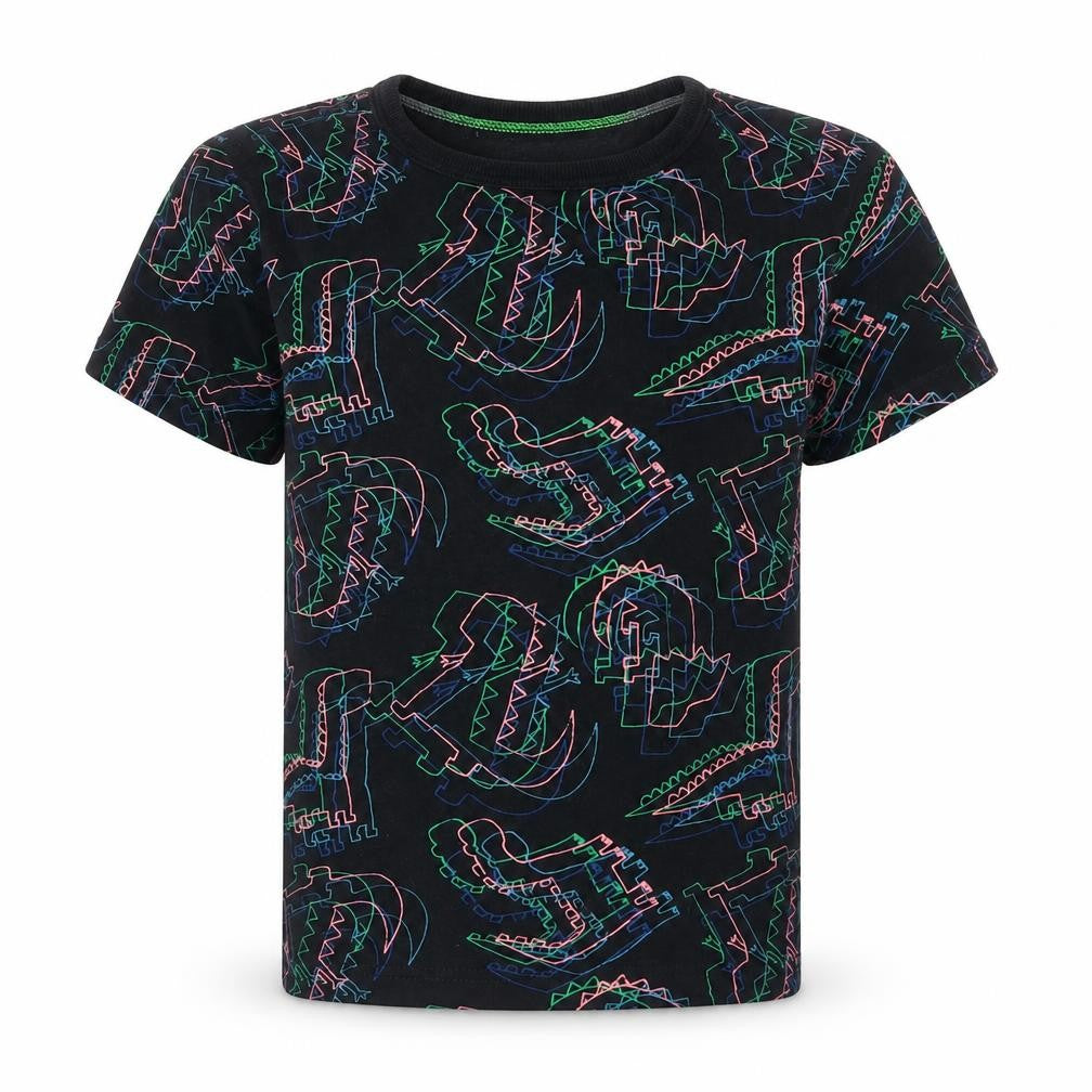 George Boys Black Geometric Cotton Basic T-Shirt Size 5-6 Years Crew Neck  - Dinosaurs