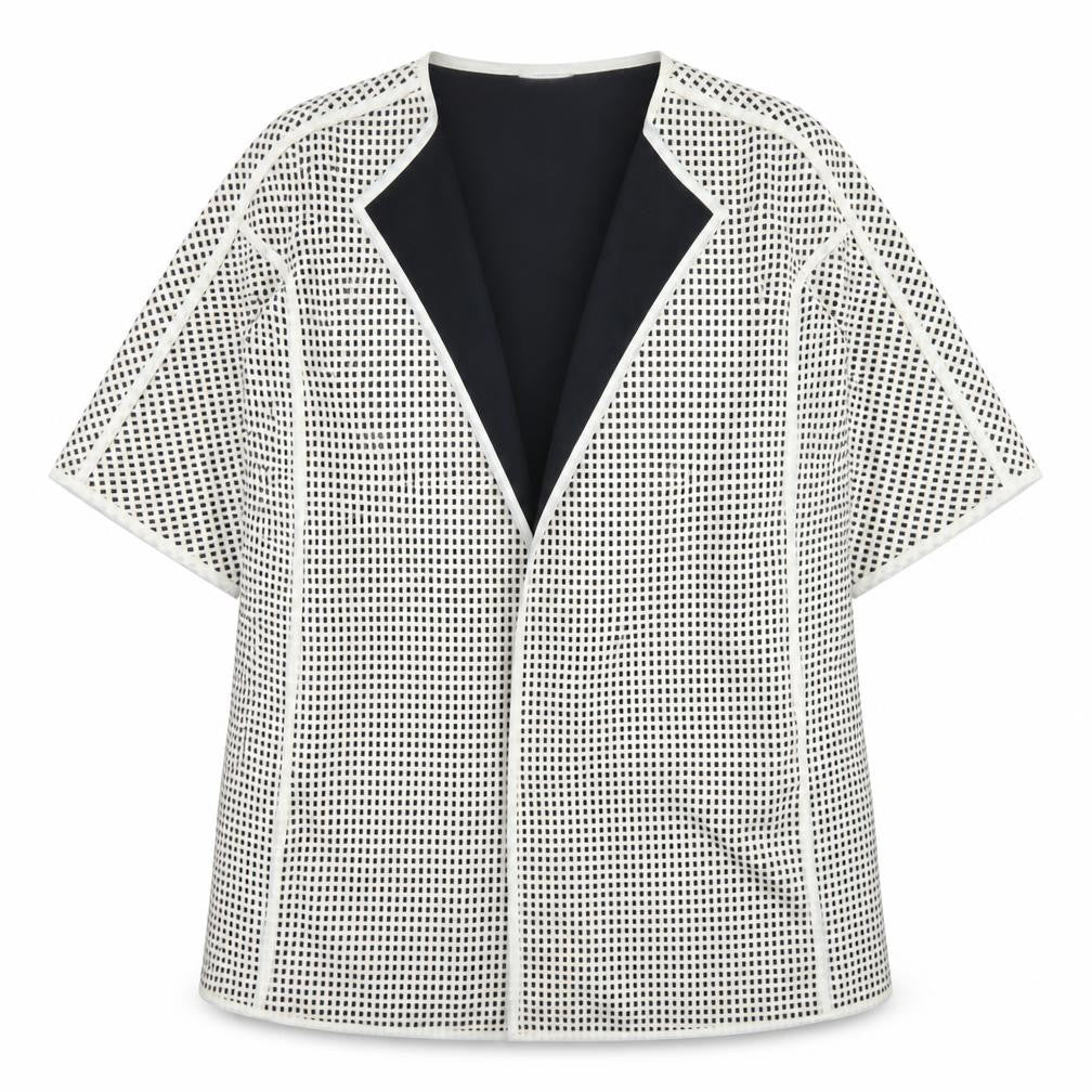 Front view of Gallery women’s ivory check jacket blazer, size L