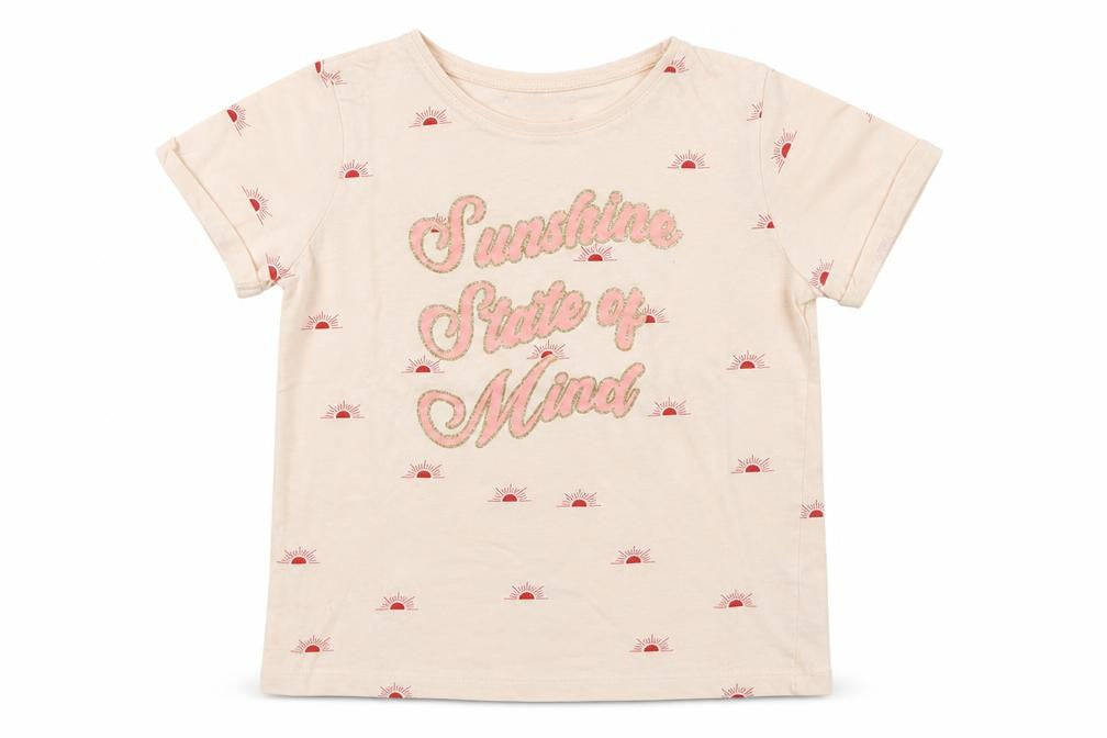 Primark Girls Beige  100% Cotton Jersey T-Shirt Size 10-11 Years Round Neck Pullover - Sunshine state of mind