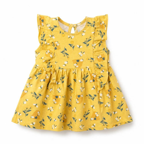 Cynthia Rowley Girls Yellow Floral Cotton T-Shirt Dress  Size 12 Months  Round Neck Button