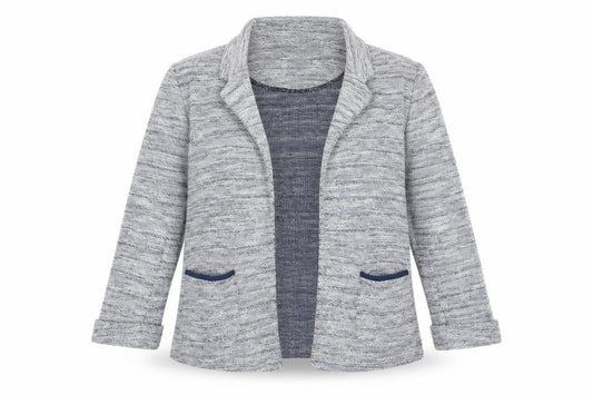 Front view of New Look women’s blue v-neck polyester cardigan jumper, size UK 10