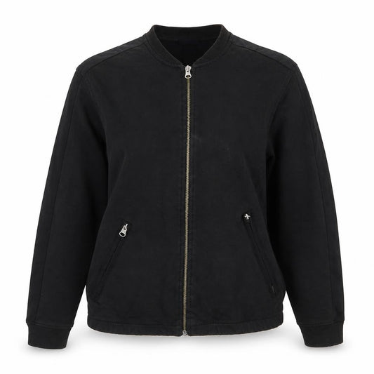 Front view of H&M women’s black cotton full zip sweatshirt, size S, zip