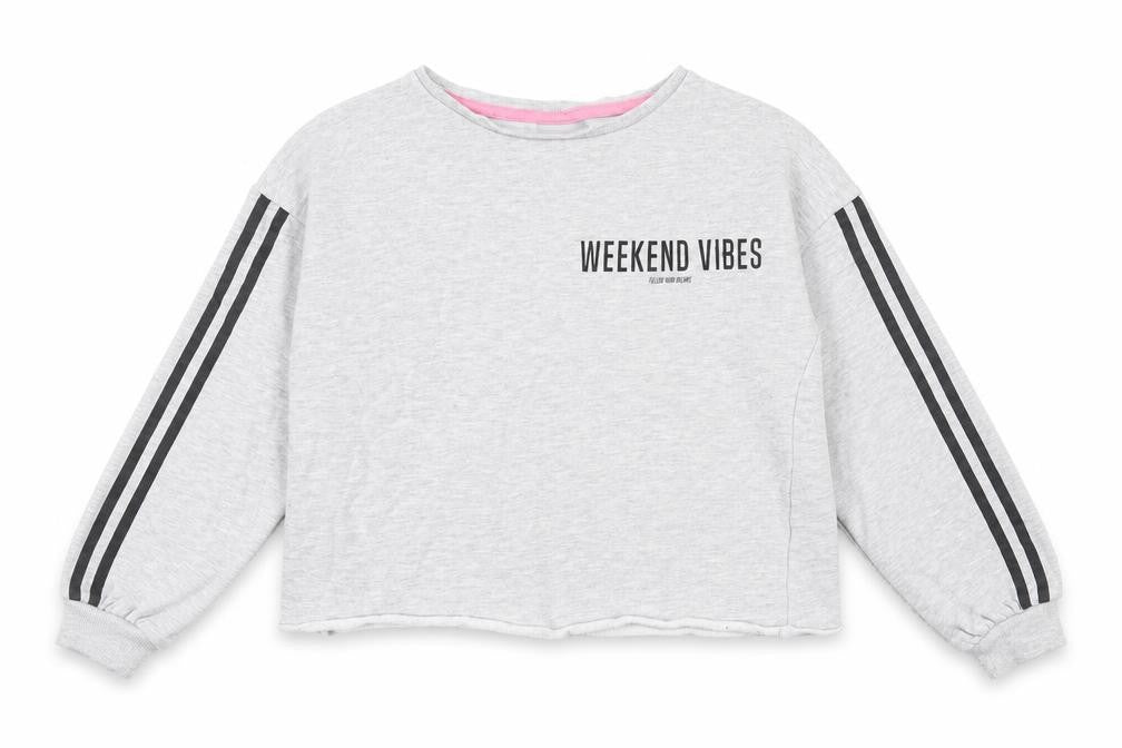 Front view of Matalan girls’ grey cotton pullover sweatshirt, size 13, years pullover - cropped
