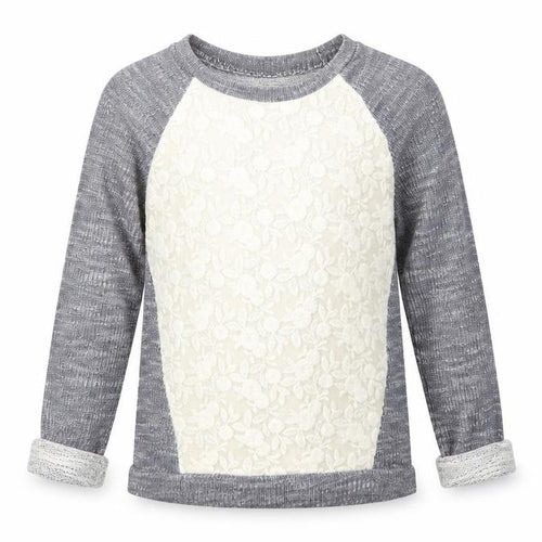 Matalan Girls Grey Crew Neck  Cotton Pullover Jumper Size 6-7 Years  Pullover - Lace Detail