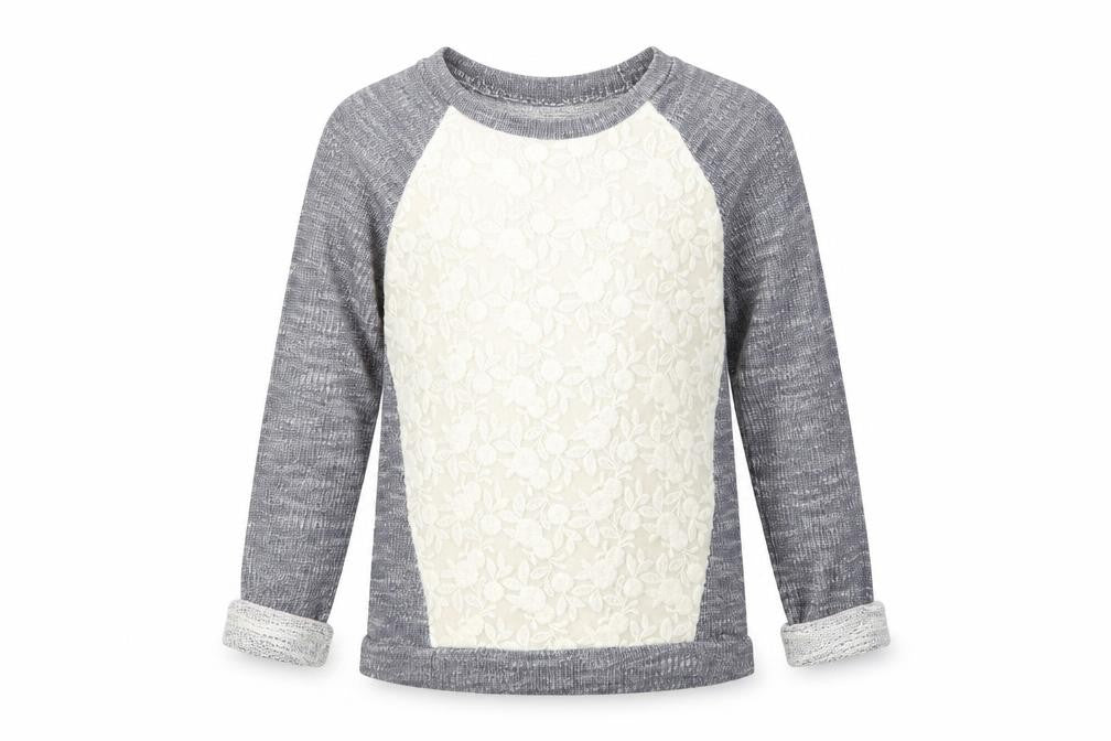 Matalan Girls Grey Crew Neck  Cotton Pullover Jumper Size 6-7 Years  Pullover - Lace Detail