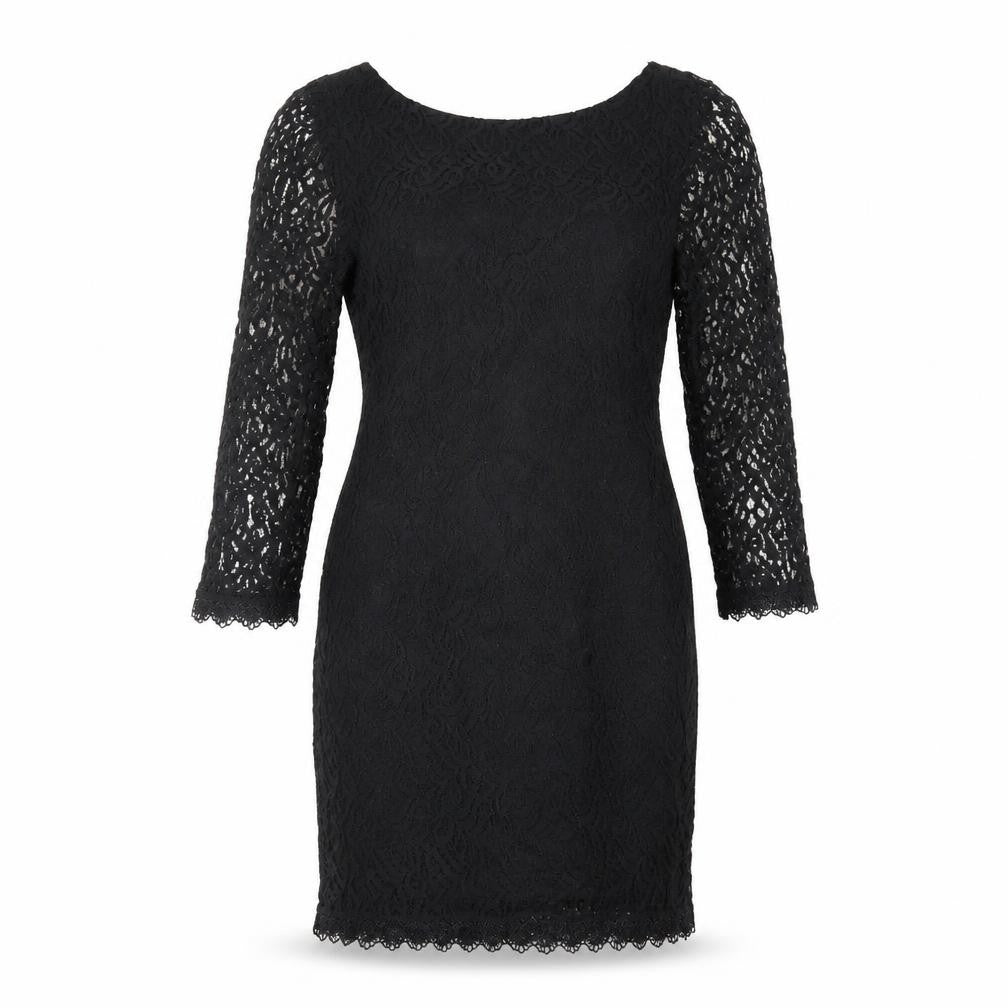 Front view of Atmosphere women’s black cotton pencil dress, size UK 8, boat neck pullover