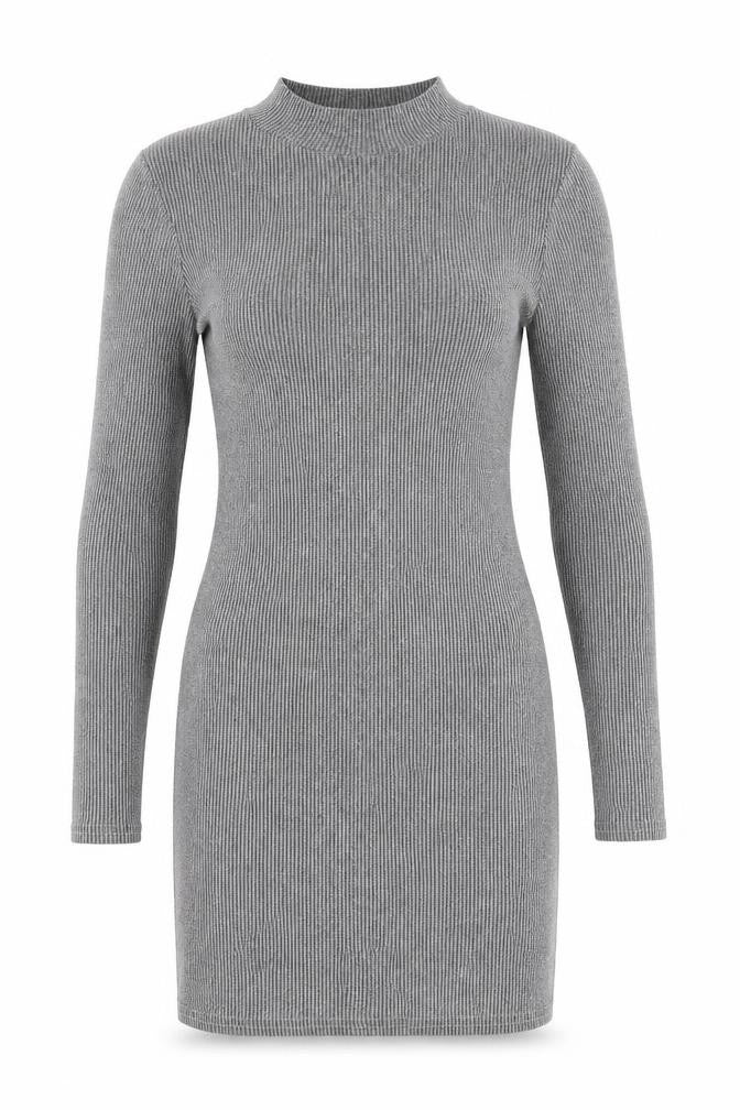 Front view of Graffic women’s grey polyester bodycon, size UK 12, round neck