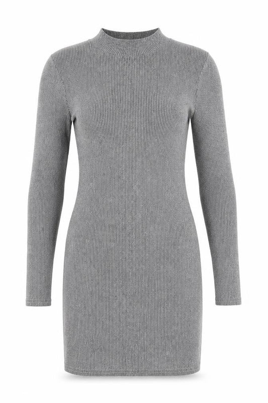 Front view of Graffic women’s grey polyester bodycon, size UK 12, round neck