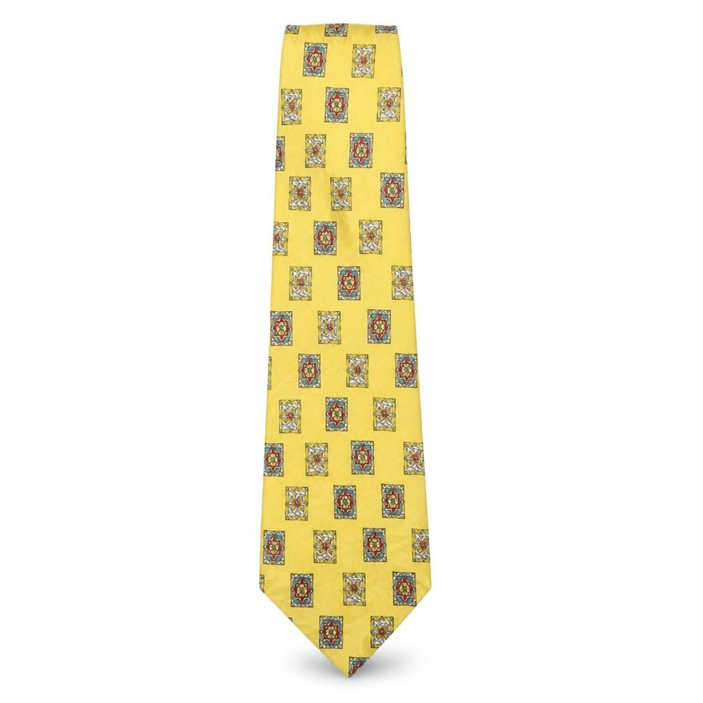 Front view of Fox & Chave men’s gold geometric silk pointed tie one size