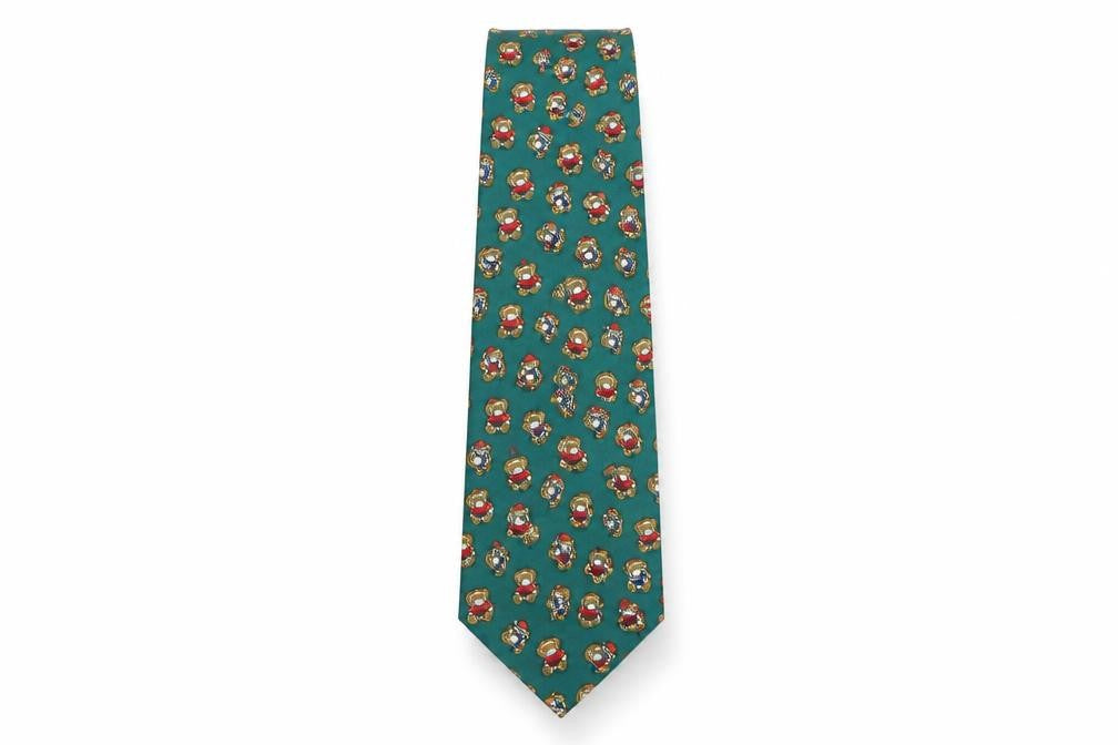 Front view of Roberto men’s multicoloured geometric polyester pointed tie one size - teddy bear