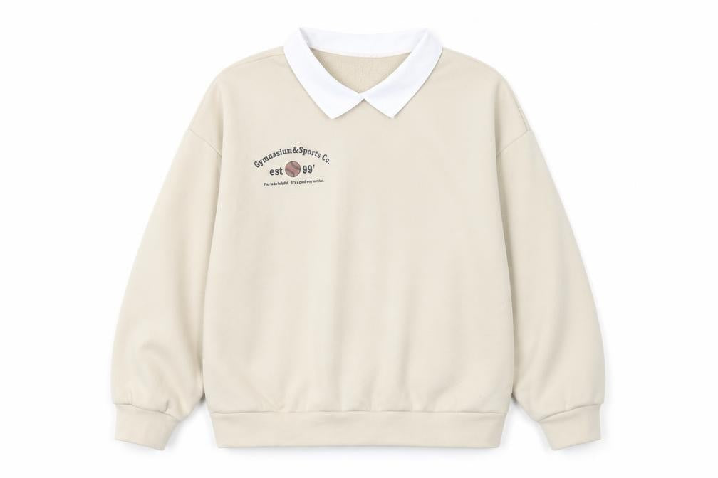 Front view of SHEIN women’s beige polyester pullover sweatshirt, size S, pullover - gymnasium