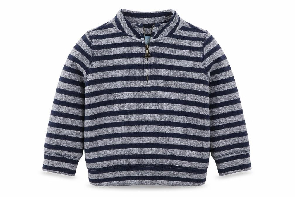 Front view of Gap boys’ blue striped polyester pullover sweatshirt, size 2, years zip