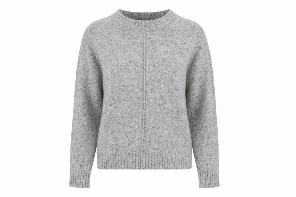 Front view of Next women’s grey round neck acrylic jumper, size UK 6