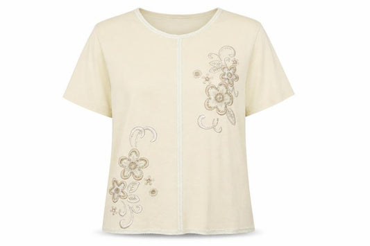 Front view of //text.. women’s yellow polyester basic t-shirt, size XL, round neck