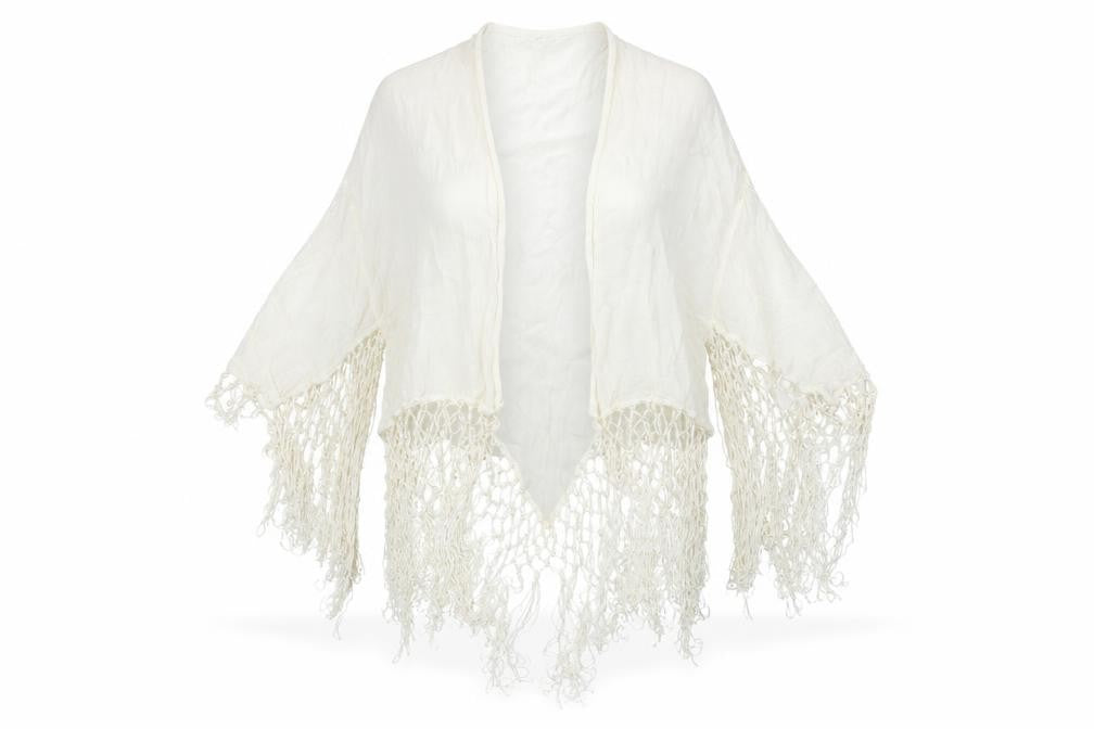 Front view of Primark women’s ivory round neck viscose cape jumper, size S