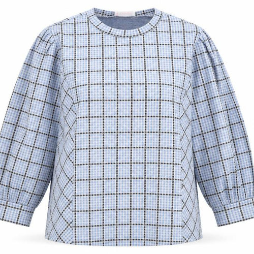 savida Womens Blue Plaid Polyacrylate Fibre Basic T-Shirt Size M Crew Neck