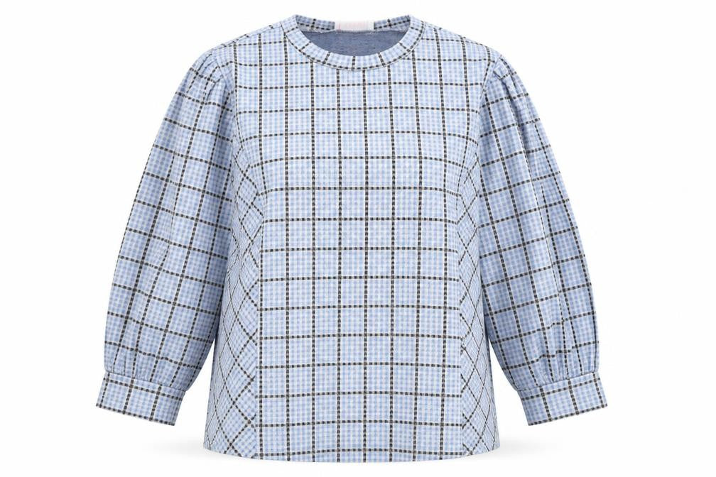 savida Womens Blue Plaid Polyacrylate Fibre Basic T-Shirt Size M Crew Neck