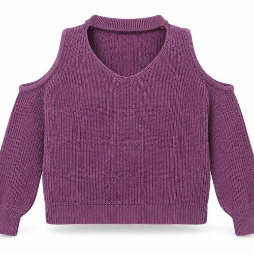 American Eagle Outfitters Womens Purple V-Neck  Nylon Pullover Jumper Size S   - Cold shoulder