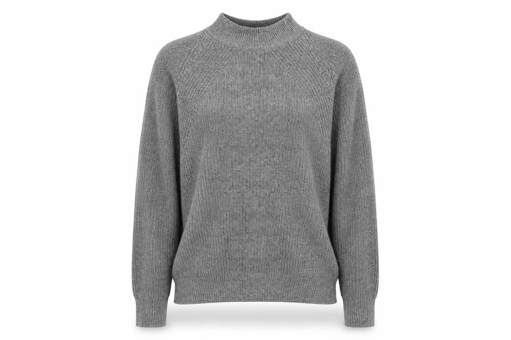 Front view of H&M women’s grey high neck acrylic jumper, size S