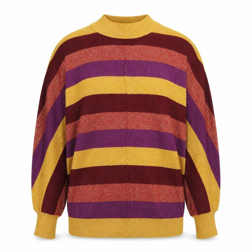 Front view of Marks & Spencer women’s multicoloured mock neck striped viscose jumper, size M