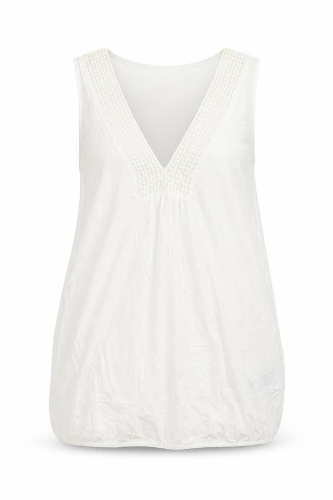 Front view of Body Flirt women’s white viscose basic tank, size M, v-neck