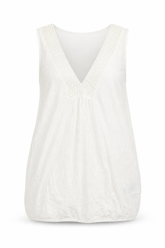Front view of Body Flirt women’s white viscose basic tank, size M, v-neck