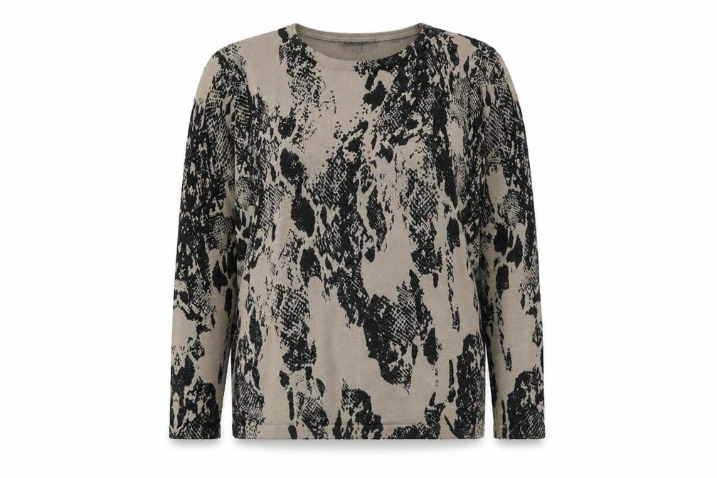 First Avenue Womens Grey Round Neck Animal Print Viscose Pullover Jumper Size M