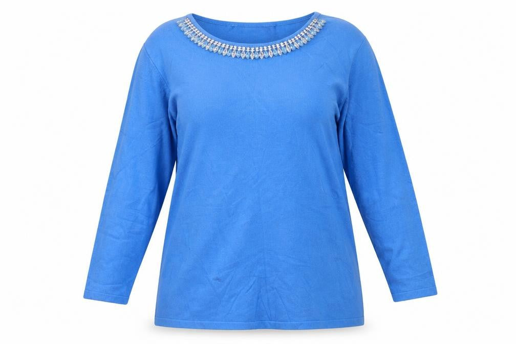 Front view of Gerard women’s blue round neck viscose jumper, size S