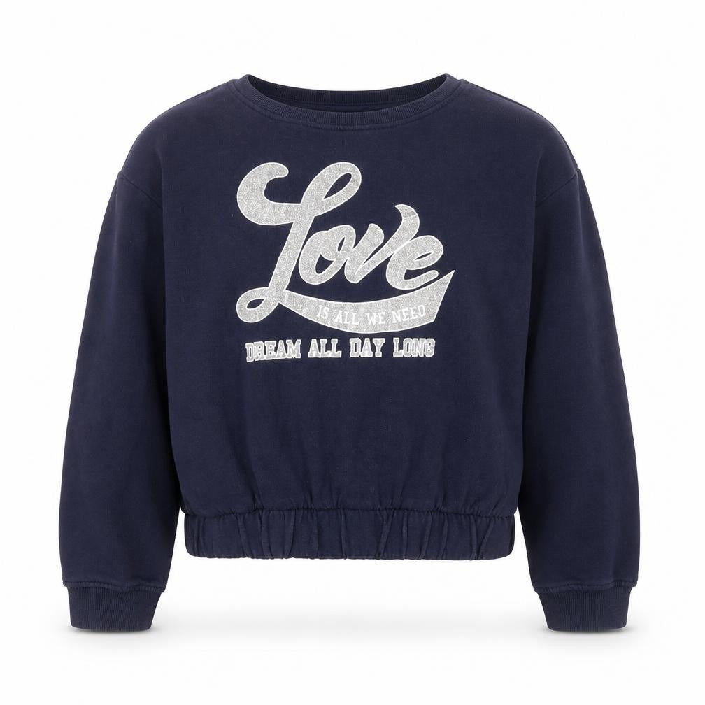 Front view of H&M girls’ blue cotton pullover sweatshirt, size 11-12, years pullover