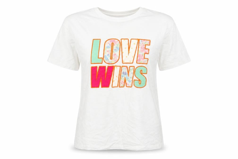 Stradivarius Womens White  100% Cotton Basic T-Shirt Size S Crew Neck - Love Wins