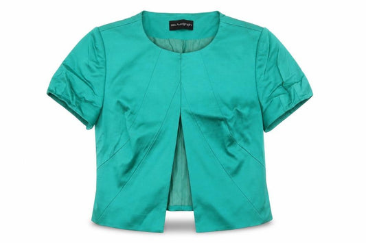 Front view of Autograph women’s green jacket, size UK 12, hook & loop