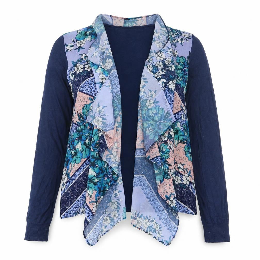 Yumi Womens Multicoloured V-Neck Floral Cotton Cardigan Jumper Size L   - Waterfall Cardigan