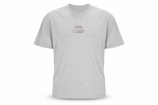Front view of New Look men’s grey houndstooth polyester t-shirt, size M, round neck