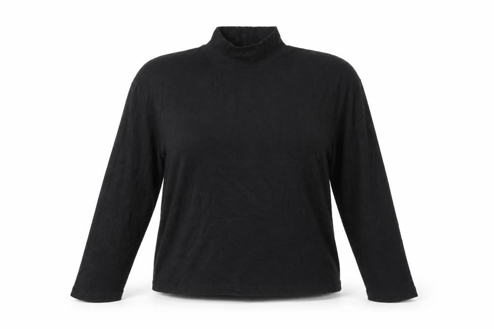 Front view of Primark women’s black high neck viscose jumper, size M