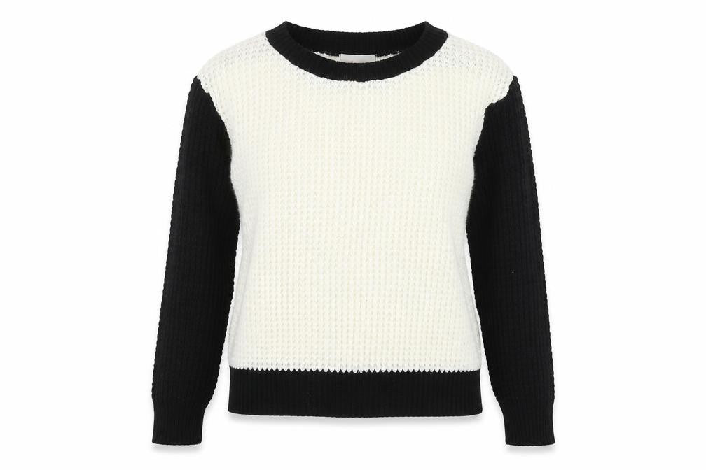 Front view of Full Circle women’s black round neck acrylic jumper, size S