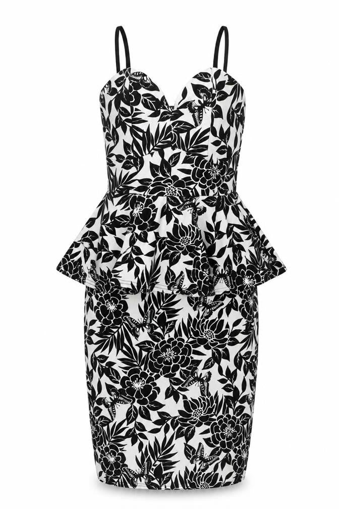 Quiz Womens Black Floral Polyester Bodycon  Size 10  Sweetheart Pullover - Butterfly