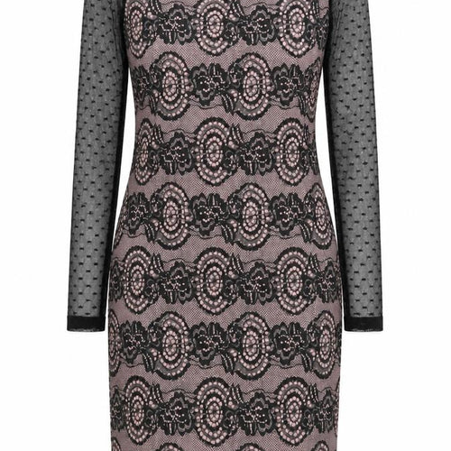 Yest Womens Black Geometric Polyester Pencil Dress  Size 8  Round Neck Pullover - Mesh sleeves