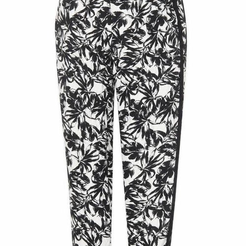 Dorothy Perkins Womens Black Floral Viscose Trousers  Size 8 L27 in Regular Drawstring