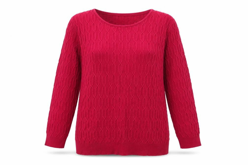 Front view of Country Casuals women’s pink round neck 100% cotton jumper, size M