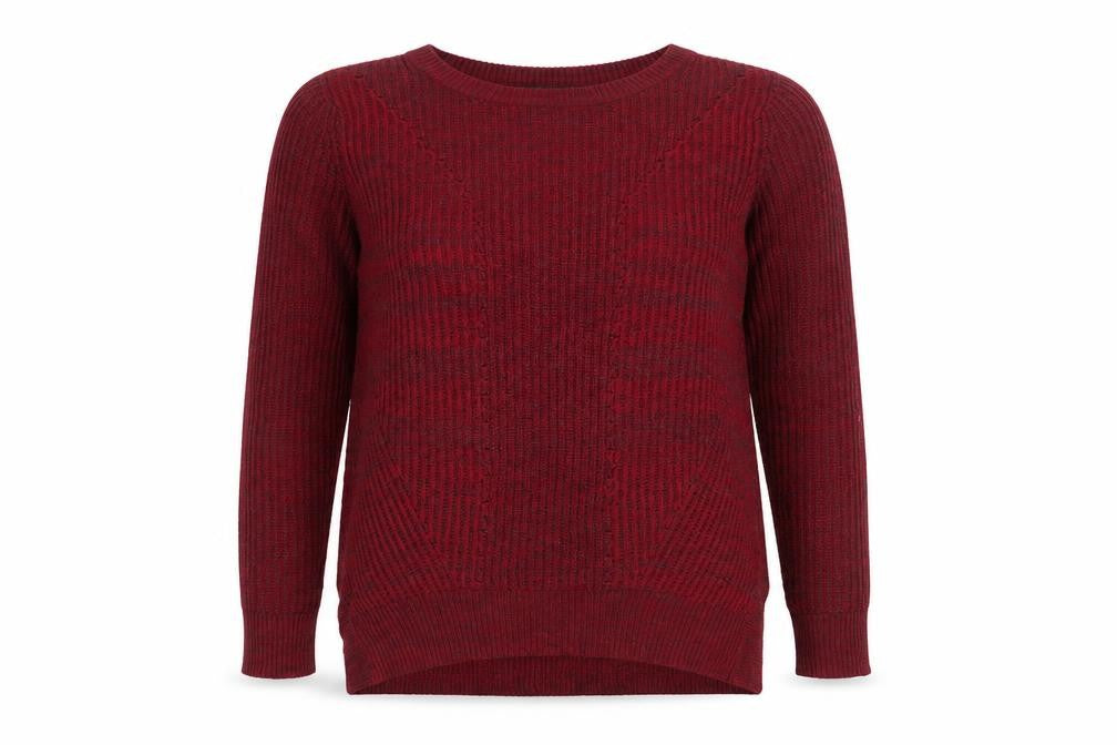 Front view of Mossimo women’s red round neck acrylic jumper, size S