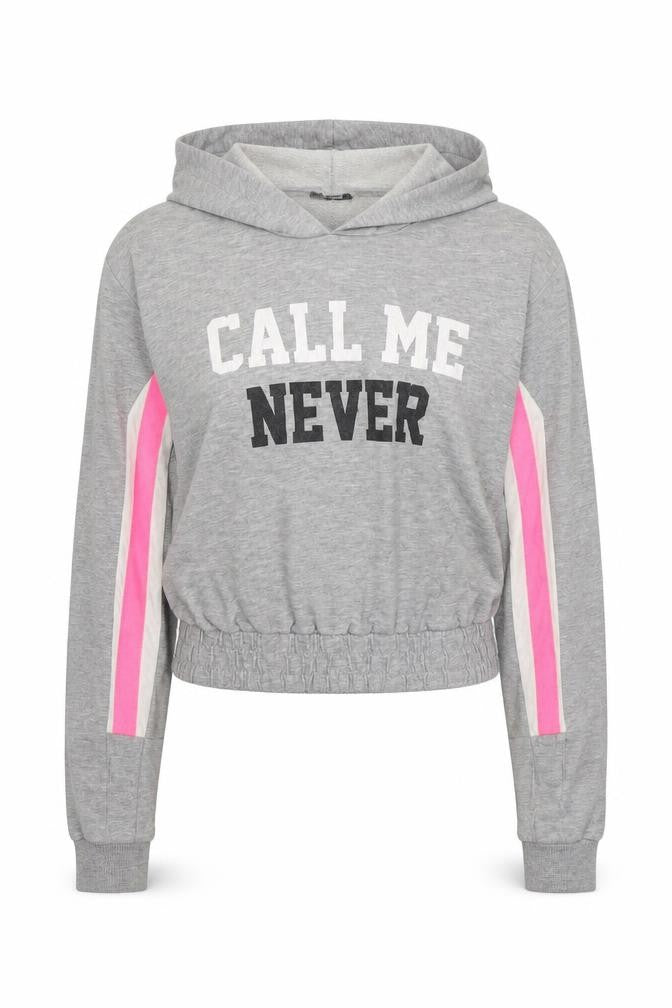 Front view of Selected women’s grey cotton pullover hoodie, size UK 6, pullover - call me never
