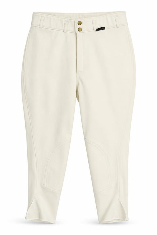 Front view of Preworn women’s beige nylon cropped trousers, size M, 22-inch leg regular button - horse riding