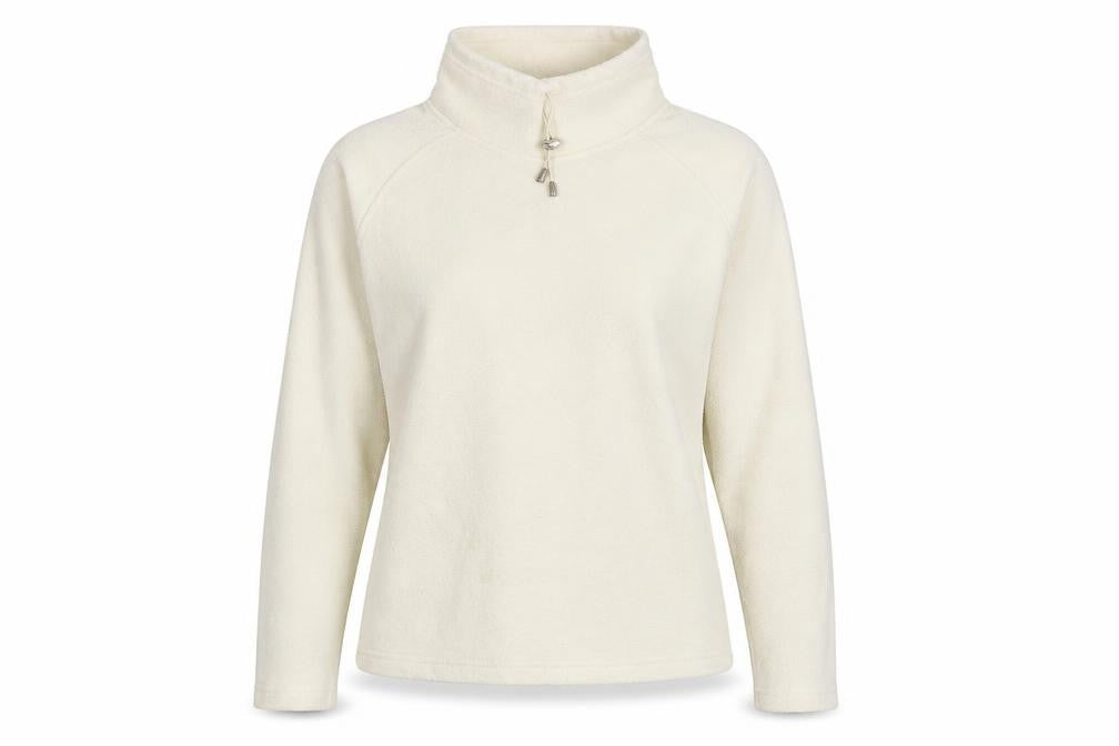 Front view of M&Co women’s ivory 100% polyester pullover sweatshirt, size S