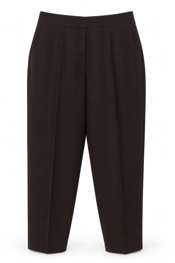 Front view of Preworn women’s brown polyester trousers, size UK 20, 26.5-inch leg regular