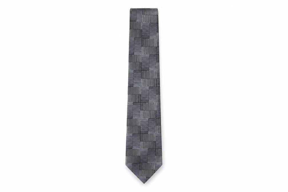 Front view of Rutherford men’s grey geometric silk pointed tie one size