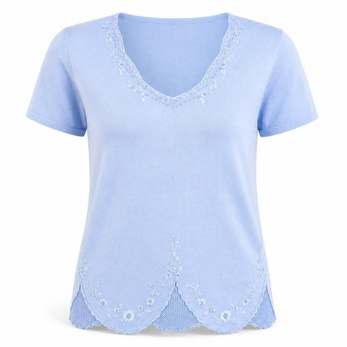 Fay Louise Womens Blue V-Neck Floral Acrylic Pullover Jumper Size S