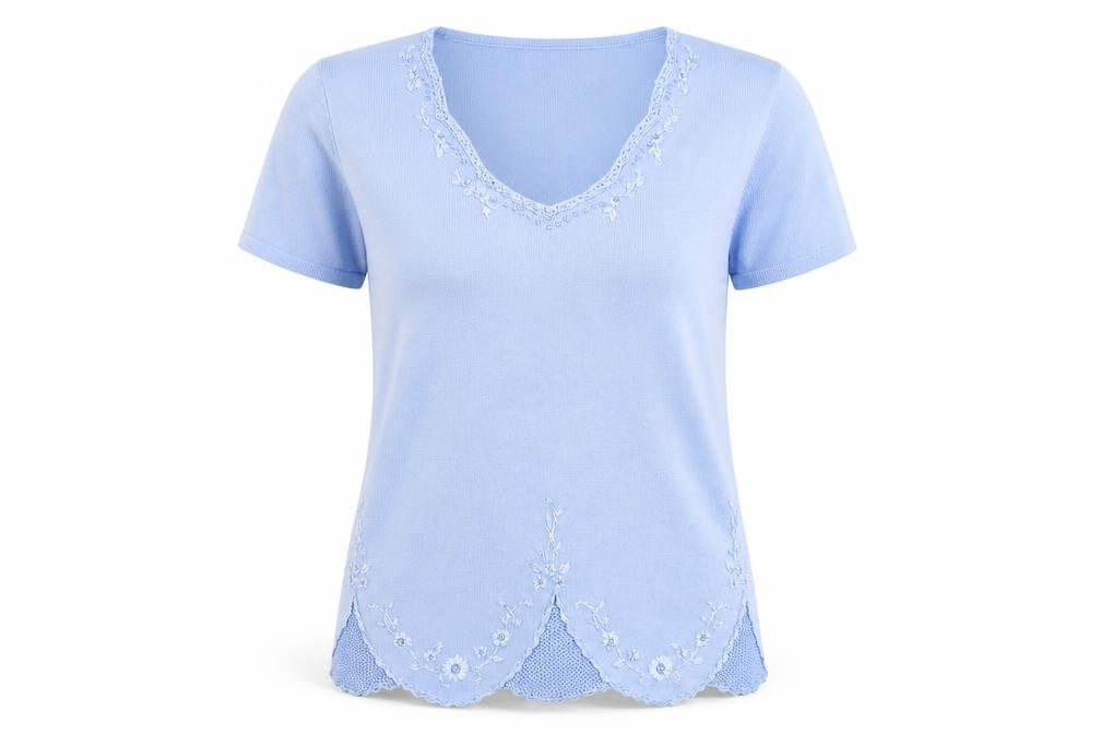 Fay Louise Womens Blue V-Neck Floral Acrylic Pullover Jumper Size S