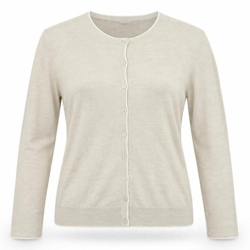 Classic Womens Beige Round Neck  Acrylic Cardigan Jumper Size 14