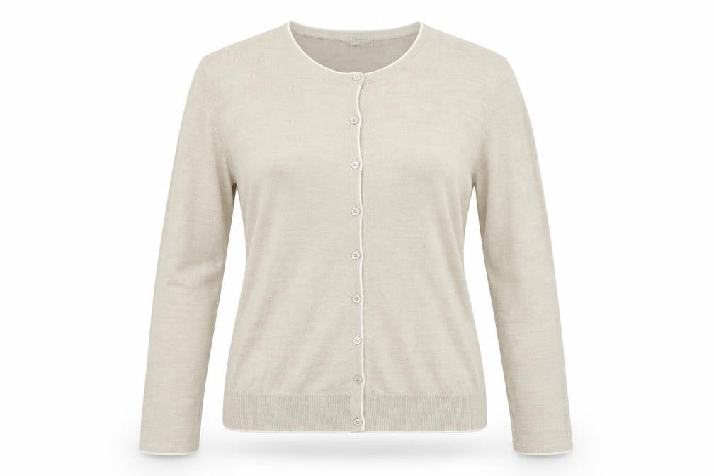 Classic Womens Beige Round Neck  Acrylic Cardigan Jumper Size 14